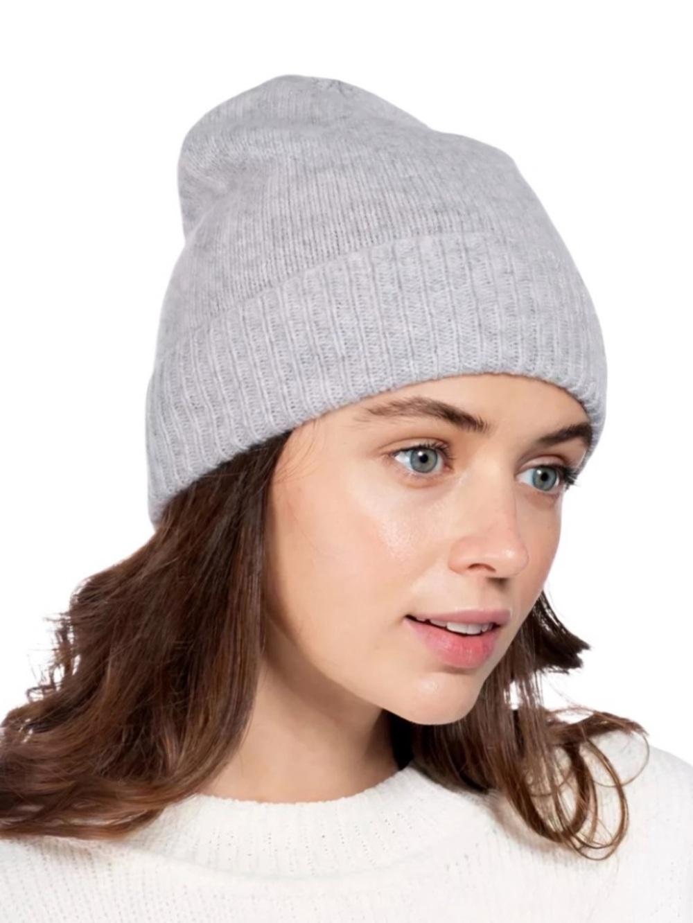 Charter Club Ice Grey Heather 100% Cashmere Cuffed Beanie